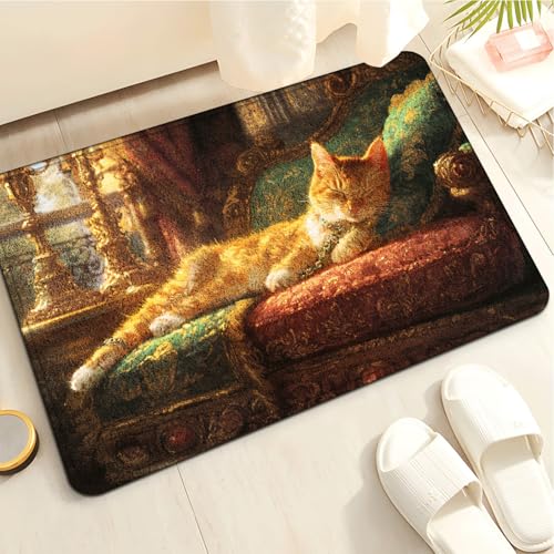 Badematte rutschfest Gelbe Katze Badezimmerteppich Groß,Badteppich rutschfest Waschbar,Teppich Badezimmer Dicker Mikrofaser, Duschvorleger Saugfähige,Badvorleger Deko Fussmatte von LWLFC