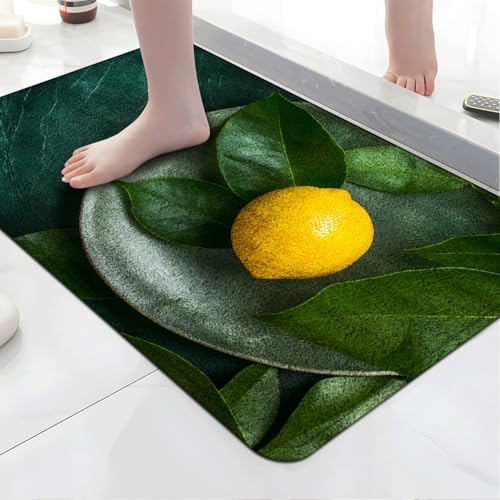 Badematte rutschfest Zitrone Badezimmerteppich Groß,Badteppich rutschfest Waschbar,Teppich Badezimmer Dicker Mikrofaser, Duschvorleger Saugfähige,Badvorleger Deko Fussmatte von LWLFC