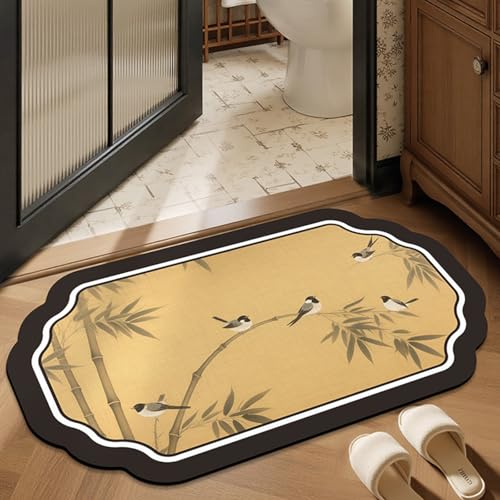 Badezimmerteppich 40X60Cm Bambus Badteppich rutschfest Waschbar,Duschvorleger Schnelltrocknend,Stein Badematte,Diatomite Stone Bath Mat,Super Absorbierende Badvorleger von LWLFC