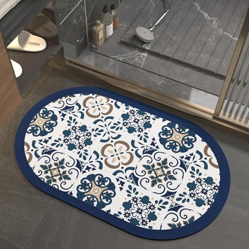 Badezimmerteppich 40X60Cm Blau Badteppich rutschfest Waschbar,Duschvorleger Schnelltrocknend,Stein Badematte,Diatomite Stone Bath Mat,Super Absorbierende Badvorleger Badezimmerteppich 40X60Cm Blau Badteppich rutschfest Waschbar,Duschvorleger Schnelltrocknend,Stein Badematte,Diatomite Stone Bath Mat,Super Absorbierende Badvorleger von LWLFC