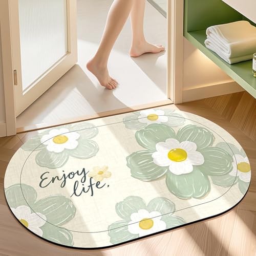 Badezimmerteppich 40X60Cm Blaue Blume Badteppich rutschfest Waschbar,Duschvorleger Schnelltrocknend,Stein Badematte,Diatomite Stone Bath Mat,Super Absorbierende Badvorleger von LWLFC