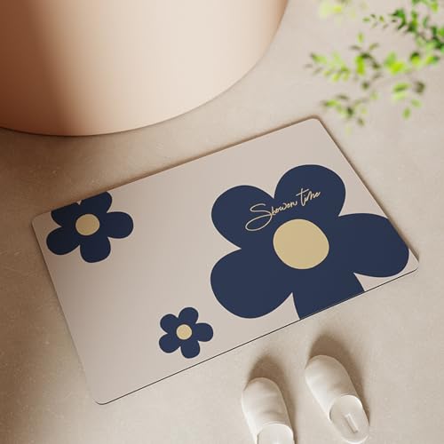 Badezimmerteppich 40X60Cm Blaue Blumen Badteppich rutschfest Waschbar,Duschvorleger Schnelltrocknend,Stein Badematte,Diatomite Stone Bath Mat,Super Absorbierende Badvorleger Badezimmerteppich 40X60Cm Blaue Blumen Badteppich rutschfest Waschbar,Duschvorleger Schnelltrocknend,Stein Badematte,Diatomite Stone Bath Mat,Super Absorbierende Badvorleger von LWLFC