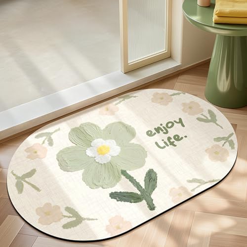 Badezimmerteppich 40X60Cm Blumen Badteppich rutschfest Waschbar,Duschvorleger Schnelltrocknend,Stein Badematte,Diatomite Stone Bath Mat,Super Absorbierende Badvorleger von LWLFC