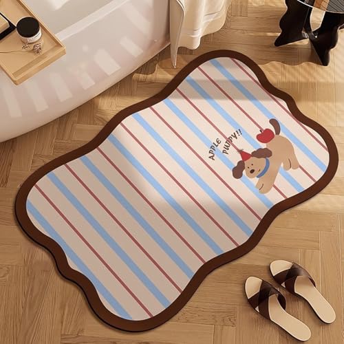 Badezimmerteppich 40X60Cm Braun Streifen Badteppich rutschfest Waschbar,Duschvorleger Schnelltrocknend,Stein Badematte,Diatomite Stone Bath Mat,Super Absorbierende Badvorleger von LWLFC