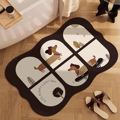 Badezimmerteppich 40X60Cm Cartoon Hund Badteppich rutschfest Waschbar,Duschvorleger Schnelltrocknend,Stein Badematte,Diatomite Stone Bath Mat,Super Absorbierende Badvorleger von LWLFC