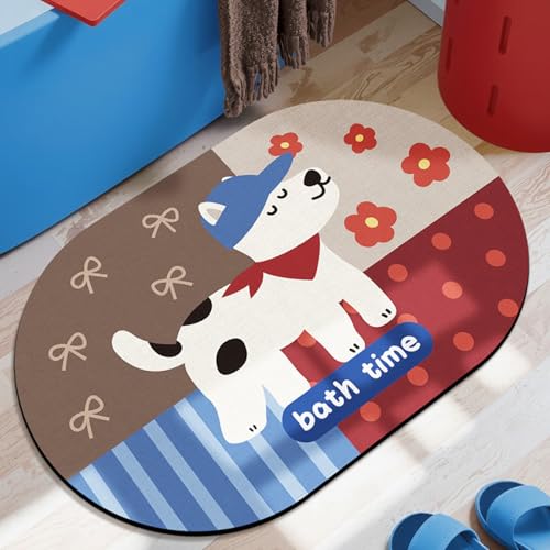 Badezimmerteppich 40X60Cm Cartoon Hund Badteppich rutschfest Waschbar,Duschvorleger Schnelltrocknend,Stein Badematte,Diatomite Stone Bath Mat,Super Absorbierende Badvorleger von LWLFC