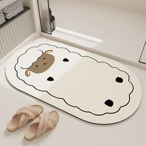 Badezimmerteppich 40X60Cm Cartoon Schafe Badteppich rutschfest Waschbar,Duschvorleger Schnelltrocknend,Stein Badematte,Diatomite Stone Bath Mat,Super Absorbierende Badvorleger von LWLFC