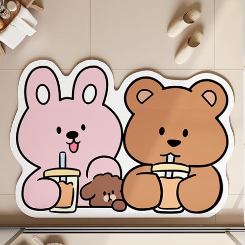 Badezimmerteppich 40X60Cm Cartoon Tiere Badteppich rutschfest Waschbar,Duschvorleger Schnelltrocknend,Stein Badematte,Diatomite Stone Bath Mat,Super Absorbierende Badvorleger von LWLFC