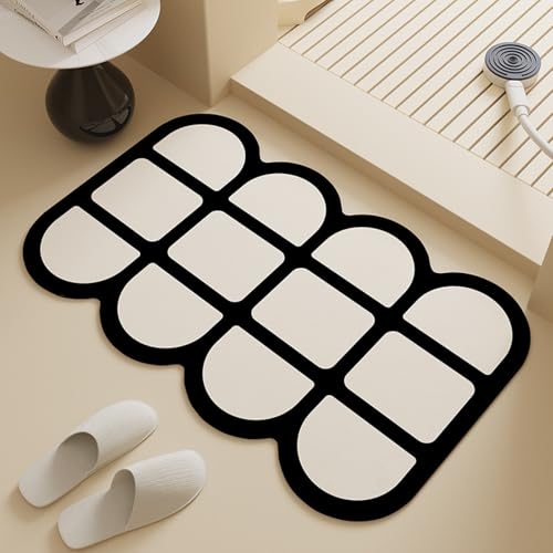 Badezimmerteppich 40X60Cm Creme Badteppich rutschfest Waschbar,Duschvorleger Schnelltrocknend,Stein Badematte,Diatomite Stone Bath Mat,Super Absorbierende Badvorleger von LWLFC