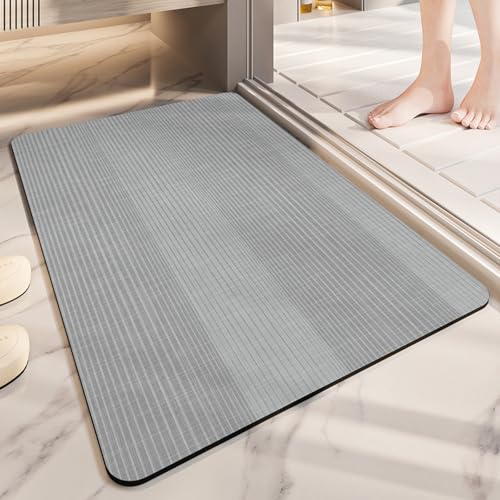 Badezimmerteppich 40X60Cm Dunkelgraue Streifen Badteppich rutschfest Waschbar,Duschvorleger Schnelltrocknend,Stein Badematte,Diatomite Stone Bath Mat,Super Absorbierende Badvorleger Badezimmerteppich 40X60Cm Dunkelgraue Streifen Badteppich rutschfest Waschbar,Duschvorleger Schnelltrocknend,Stein Badematte,Diatomite Stone Bath Mat,Super Absorbierende Badvorleger von LWLFC
