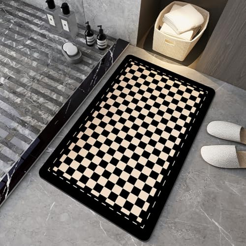 Badezimmerteppich 40X60Cm Gelb Schwarz Badteppich rutschfest Waschbar,Duschvorleger Schnelltrocknend,Stein Badematte,Diatomite Stone Bath Mat,Super Absorbierende Badvorleger von LWLFC