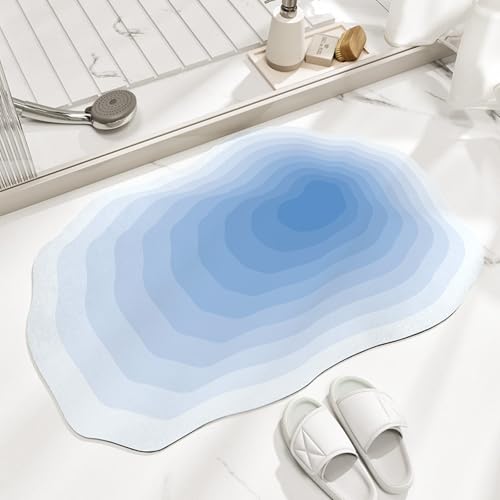 Badezimmerteppich 40X60Cm Gradient Blau Badteppich rutschfest Waschbar,Duschvorleger Schnelltrocknend,Stein Badematte,Diatomite Stone Bath Mat,Super Absorbierende Badvorleger von LWLFC