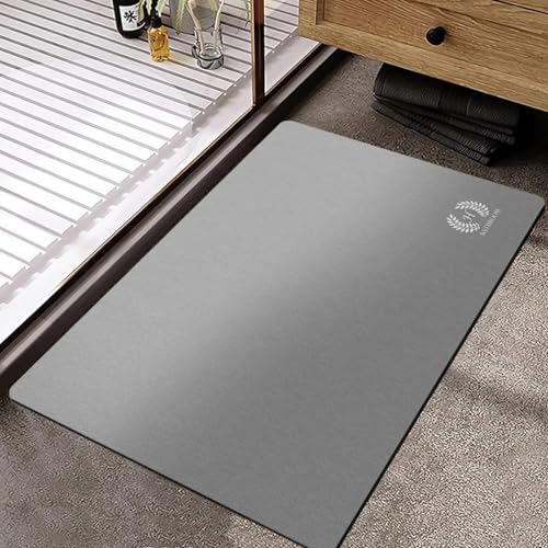 Badezimmerteppich 40X60Cm Grau Badteppich rutschfest Waschbar,Duschvorleger Schnelltrocknend,Stein Badematte,Diatomite Stone Bath Mat,Super Absorbierende Badvorleger von LWLFC