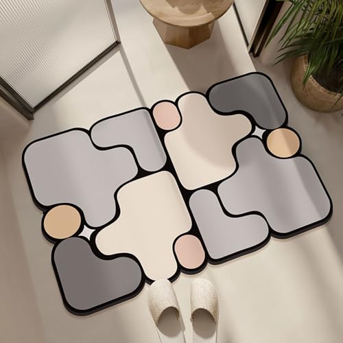 Badezimmerteppich 40X60Cm Grau Beige Badteppich rutschfest Waschbar,Duschvorleger Schnelltrocknend,Stein Badematte,Diatomite Stone Bath Mat,Super Absorbierende Badvorleger von LWLFC