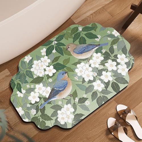 Badezimmerteppich 40X60Cm Grüne Blätter Badteppich rutschfest Waschbar,Duschvorleger Schnelltrocknend,Stein Badematte,Diatomite Stone Bath Mat,Super Absorbierende Badvorleger Badezimmerteppich 40X60Cm Grüne Blätter Badteppich rutschfest Waschbar,Duschvorleger Schnelltrocknend,Stein Badematte,Diatomite Stone Bath Mat,Super Absorbierende Badvorleger von LWLFC