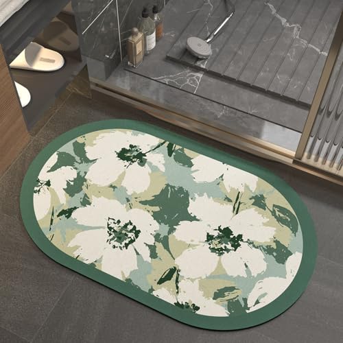 Badezimmerteppich 40X60Cm Grüne Blumen Badteppich rutschfest Waschbar,Duschvorleger Schnelltrocknend,Stein Badematte,Diatomite Stone Bath Mat,Super Absorbierende Badvorleger Badezimmerteppich 40X60Cm Grüne Blumen Badteppich rutschfest Waschbar,Duschvorleger Schnelltrocknend,Stein Badematte,Diatomite Stone Bath Mat,Super Absorbierende Badvorleger von LWLFC