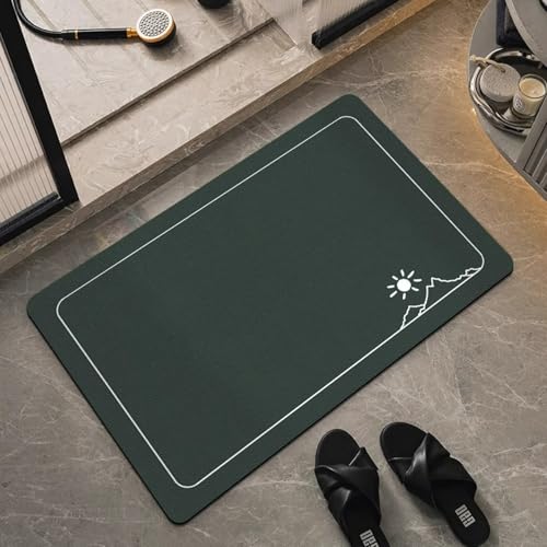 Badezimmerteppich 40X60Cm Grüne Sonne Badteppich rutschfest Waschbar,Duschvorleger Schnelltrocknend,Stein Badematte,Diatomite Stone Bath Mat,Super Absorbierende Badvorleger von LWLFC