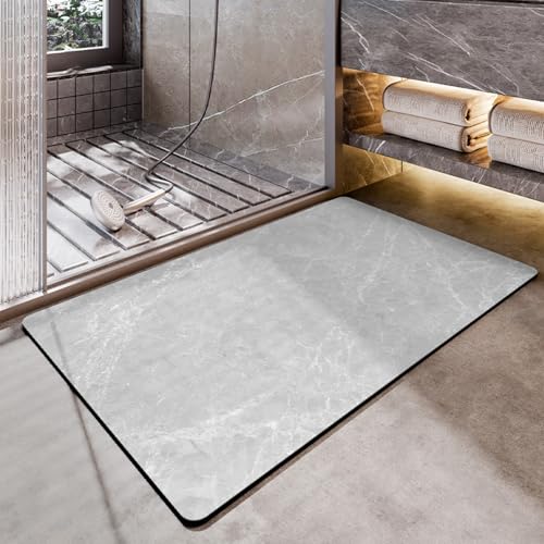 Badezimmerteppich 40X60Cm Hellgrau Badteppich rutschfest Waschbar,Duschvorleger Schnelltrocknend,Stein Badematte,Diatomite Stone Bath Mat,Super Absorbierende Badvorleger von LWLFC