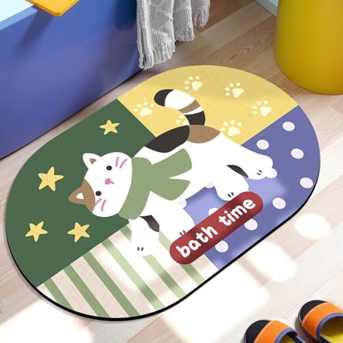 Badezimmerteppich 40X60Cm Karton Katze Badteppich rutschfest Waschbar,Duschvorleger Schnelltrocknend,Stein Badematte,Diatomite Stone Bath Mat,Super Absorbierende Badvorleger Badezimmerteppich 40X60Cm Karton Katze Badteppich rutschfest Waschbar,Duschvorleger Schnelltrocknend,Stein Badematte,Diatomite Stone Bath Mat,Super Absorbierende Badvorleger von LWLFC