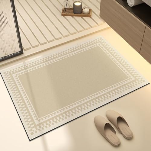 Badezimmerteppich 40X60Cm Licht Khaki Badteppich rutschfest Waschbar,Duschvorleger Schnelltrocknend,Stein Badematte,Diatomite Stone Bath Mat,Super Absorbierende Badvorleger von LWLFC