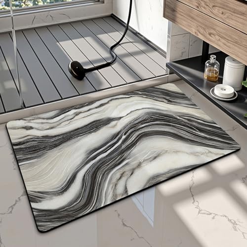Badezimmerteppich 40X60Cm Marmor Badteppich rutschfest Waschbar,Duschvorleger Schnelltrocknend,Stein Badematte,Diatomite Stone Bath Mat,Super Absorbierende Badvorleger von LWLFC