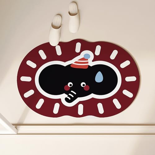 Badezimmerteppich 40X60Cm Roter Elefant Badteppich rutschfest Waschbar,Duschvorleger Schnelltrocknend,Stein Badematte,Diatomite Stone Bath Mat,Super Absorbierende Badvorleger von LWLFC