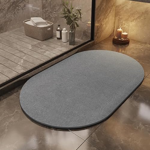 Badezimmerteppich 40X60Cm Rund Dunkelgrau Badteppich rutschfest Waschbar,Duschvorleger Schnelltrocknend,Stein Badematte,Diatomite Stone Bath Mat,Super Absorbierende Badvorleger von LWLFC