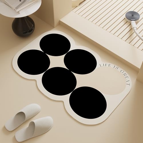 Badezimmerteppich 40X60Cm Schwarz Badteppich rutschfest Waschbar,Duschvorleger Schnelltrocknend,Stein Badematte,Diatomite Stone Bath Mat,Super Absorbierende Badvorleger von LWLFC