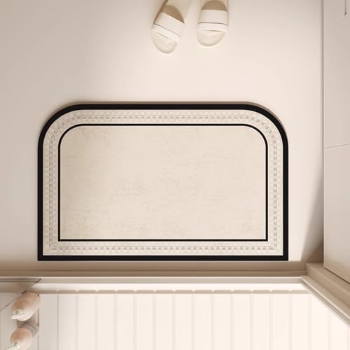 Badezimmerteppich 40X60Cm Schwarz Beige Badteppich rutschfest Waschbar,Duschvorleger Schnelltrocknend,Stein Badematte,Diatomite Stone Bath Mat,Super Absorbierende Badvorleger von LWLFC