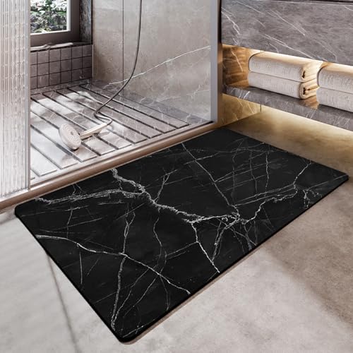 Badezimmerteppich 40X60Cm Schwarzer Marmor Badteppich rutschfest Waschbar,Duschvorleger Schnelltrocknend,Stein Badematte,Diatomite Stone Bath Mat,Super Absorbierende Badvorleger Badezimmerteppich 40X60Cm Schwarzer Marmor Badteppich rutschfest Waschbar,Duschvorleger Schnelltrocknend,Stein Badematte,Diatomite Stone Bath Mat,Super Absorbierende Badvorleger von LWLFC