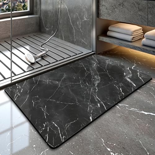 Badezimmerteppich 40X60Cm Schwarzer Marmor Badteppich rutschfest Waschbar,Duschvorleger Schnelltrocknend,Stein Badematte,Diatomite Stone Bath Mat,Super Absorbierende Badvorleger Badezimmerteppich 40X60Cm Schwarzer Marmor Badteppich rutschfest Waschbar,Duschvorleger Schnelltrocknend,Stein Badematte,Diatomite Stone Bath Mat,Super Absorbierende Badvorleger von LWLFC