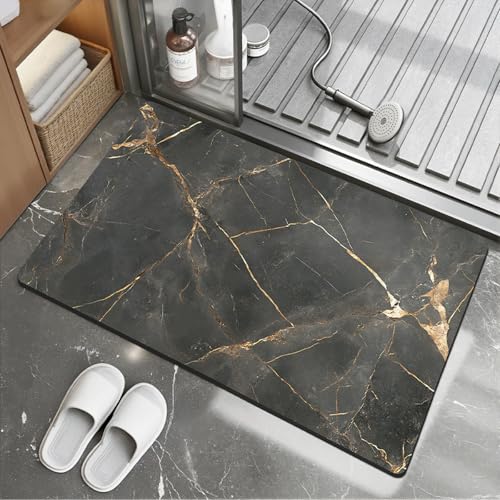 Badezimmerteppich 40X60Cm Schwarzes Gold Badteppich rutschfest Waschbar,Duschvorleger Schnelltrocknend,Stein Badematte,Diatomite Stone Bath Mat,Super Absorbierende Badvorleger von LWLFC