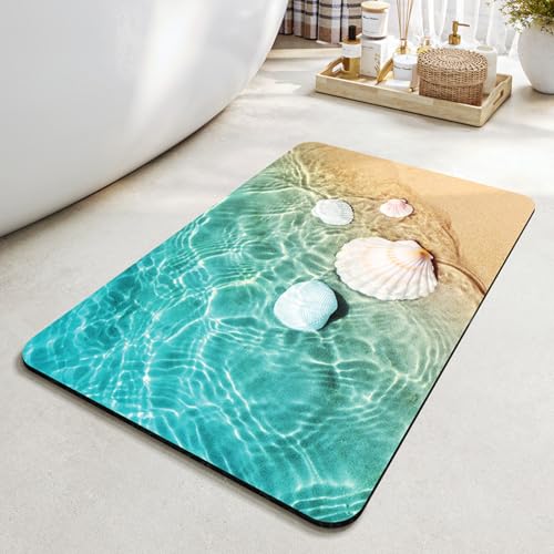 Badezimmerteppich 40X60Cm Shell Badteppich rutschfest Waschbar,Duschvorleger Schnelltrocknend,Stein Badematte,Diatomite Stone Bath Mat,Super Absorbierende Badvorleger von LWLFC