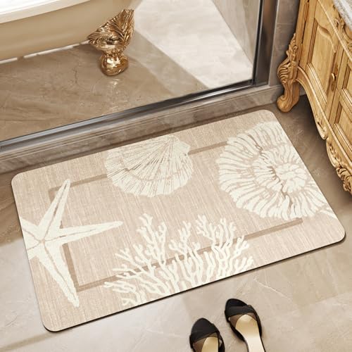 Badezimmerteppich 40X60Cm Shell Badteppich rutschfest Waschbar,Duschvorleger Schnelltrocknend,Stein Badematte,Diatomite Stone Bath Mat,Super Absorbierende Badvorleger Badezimmerteppich 40X60Cm Shell Badteppich rutschfest Waschbar,Duschvorleger Schnelltrocknend,Stein Badematte,Diatomite Stone Bath Mat,Super Absorbierende Badvorleger von LWLFC