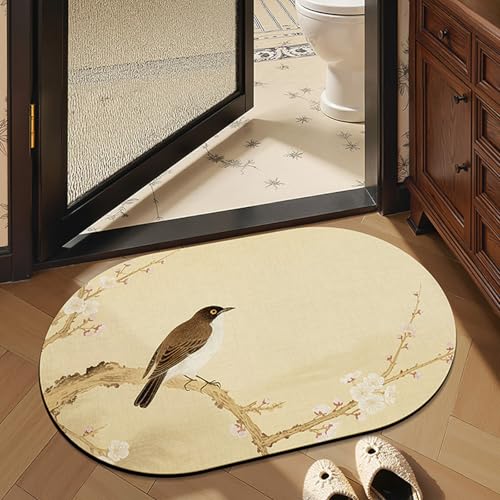 Badezimmerteppich 40X60Cm Sparrow Badteppich rutschfest Waschbar,Duschvorleger Schnelltrocknend,Stein Badematte,Diatomite Stone Bath Mat,Super Absorbierende Badvorleger von LWLFC