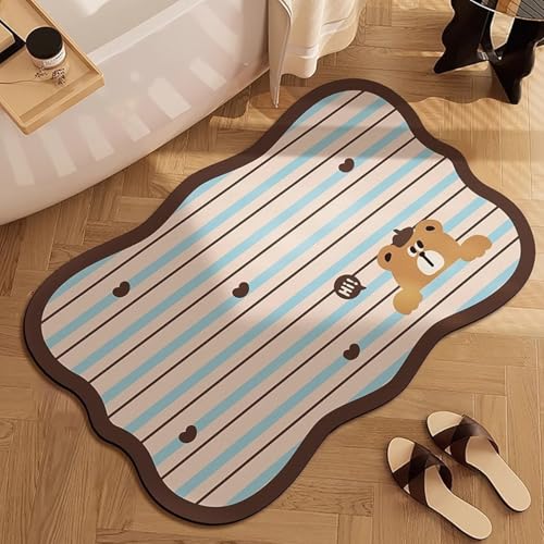 Badezimmerteppich 50X80Cm Blau Braun Badteppich rutschfest Waschbar,Duschvorleger Schnelltrocknend,Stein Badematte,Diatomite Stone Bath Mat,Super Absorbierende Badvorleger von LWLFC