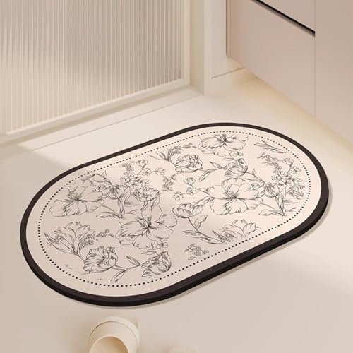 Badezimmerteppich 50X80Cm Blumen Badteppich rutschfest Waschbar,Duschvorleger Schnelltrocknend,Stein Badematte,Diatomite Stone Bath Mat,Super Absorbierende Badvorleger Badezimmerteppich 50X80Cm Blumen Badteppich rutschfest Waschbar,Duschvorleger Schnelltrocknend,Stein Badematte,Diatomite Stone Bath Mat,Super Absorbierende Badvorleger von LWLFC