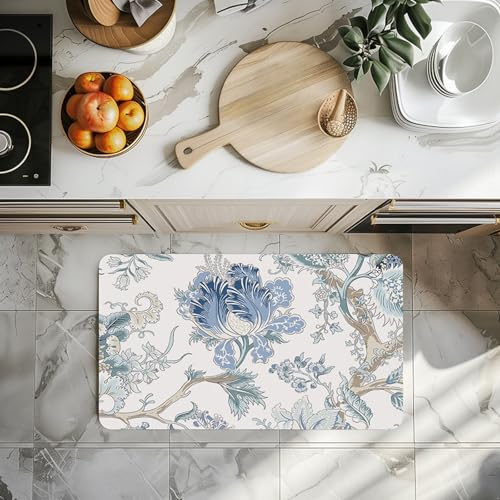 Badezimmerteppich 50X80Cm Blumen Badteppich rutschfest Waschbar,Duschvorleger Schnelltrocknend,Stein Badematte,Diatomite Stone Bath Mat,Super Absorbierende Badvorleger von LWLFC