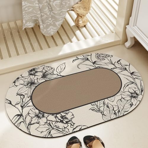 Badezimmerteppich 50X80Cm Blumen Badteppich rutschfest Waschbar,Duschvorleger Schnelltrocknend,Stein Badematte,Diatomite Stone Bath Mat,Super Absorbierende Badvorleger Badezimmerteppich 50X80Cm Blumen Badteppich rutschfest Waschbar,Duschvorleger Schnelltrocknend,Stein Badematte,Diatomite Stone Bath Mat,Super Absorbierende Badvorleger von LWLFC
