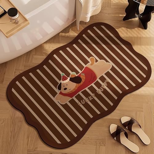 Badezimmerteppich 50X80Cm Braun Hund Badteppich rutschfest Waschbar,Duschvorleger Schnelltrocknend,Stein Badematte,Diatomite Stone Bath Mat,Super Absorbierende Badvorleger von LWLFC