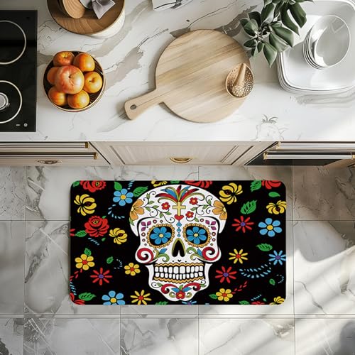 Badezimmerteppich 50X80Cm Bunter Schädel Badteppich rutschfest Waschbar,Duschvorleger Schnelltrocknend,Stein Badematte,Diatomite Stone Bath Mat,Super Absorbierende Badvorleger von LWLFC