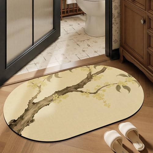 Badezimmerteppich 50X80Cm Ellipse Badteppich rutschfest Waschbar,Duschvorleger Schnelltrocknend,Stein Badematte,Diatomite Stone Bath Mat,Super Absorbierende Badvorleger von LWLFC