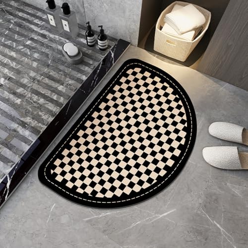 Badezimmerteppich 50X80Cm Gelb Schwarz Badteppich rutschfest Waschbar,Duschvorleger Schnelltrocknend,Stein Badematte,Diatomite Stone Bath Mat,Super Absorbierende Badvorleger von LWLFC