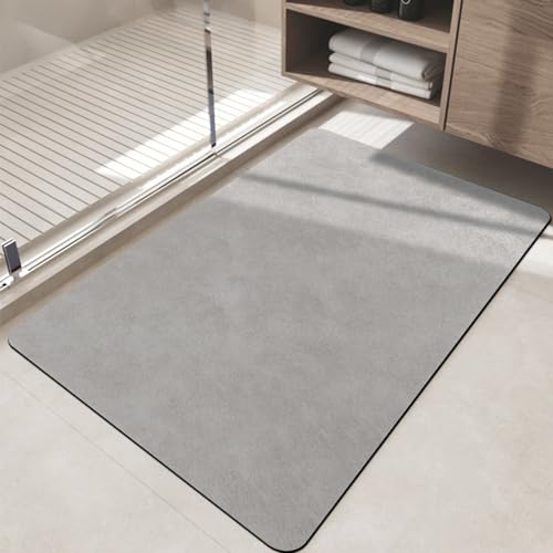 Badezimmerteppich 50X80Cm Grau Badteppich rutschfest Waschbar,Duschvorleger Schnelltrocknend,Stein Badematte,Diatomite Stone Bath Mat,Super Absorbierende Badvorleger von LWLFC