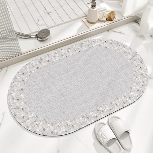 Badezimmerteppich 50X80Cm Grau Badteppich rutschfest Waschbar,Duschvorleger Schnelltrocknend,Stein Badematte,Diatomite Stone Bath Mat,Super Absorbierende Badvorleger von LWLFC