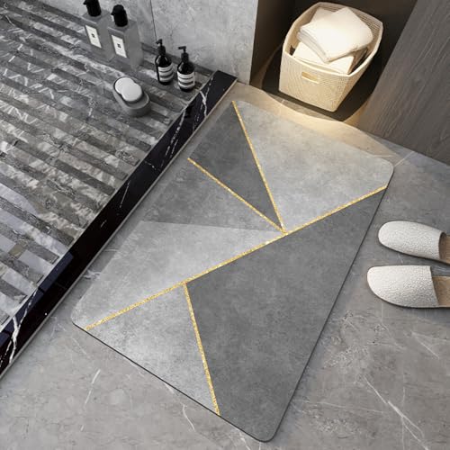 Badezimmerteppich 50X80Cm Grau Gold Badteppich rutschfest Waschbar,Duschvorleger Schnelltrocknend,Stein Badematte,Diatomite Stone Bath Mat,Super Absorbierende Badvorleger von LWLFC