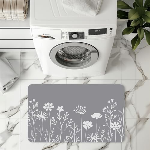Badezimmerteppich 50X80Cm Graue Blumen Badteppich rutschfest Waschbar,Duschvorleger Schnelltrocknend,Stein Badematte,Diatomite Stone Bath Mat,Super Absorbierende Badvorleger Badezimmerteppich 50X80Cm Graue Blumen Badteppich rutschfest Waschbar,Duschvorleger Schnelltrocknend,Stein Badematte,Diatomite Stone Bath Mat,Super Absorbierende Badvorleger von LWLFC