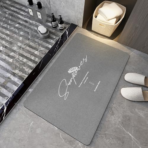 Badezimmerteppich 50X80Cm Graue Sonnenblume Badteppich rutschfest Waschbar,Duschvorleger Schnelltrocknend,Stein Badematte,Diatomite Stone Bath Mat,Super Absorbierende Badvorleger von LWLFC