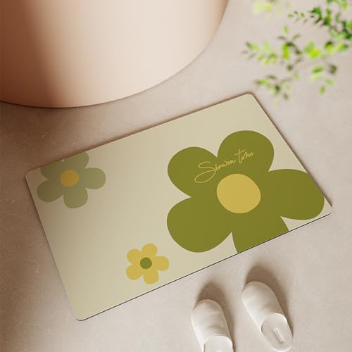 Badezimmerteppich 50X80Cm Grüne Blumen Badteppich rutschfest Waschbar,Duschvorleger Schnelltrocknend,Stein Badematte,Diatomite Stone Bath Mat,Super Absorbierende Badvorleger Badezimmerteppich 50X80Cm Grüne Blumen Badteppich rutschfest Waschbar,Duschvorleger Schnelltrocknend,Stein Badematte,Diatomite Stone Bath Mat,Super Absorbierende Badvorleger von LWLFC