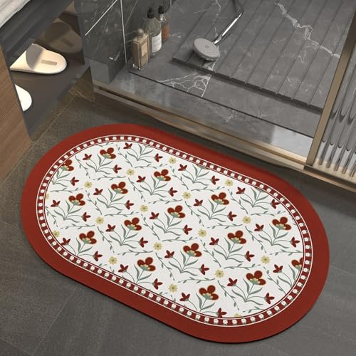 Badezimmerteppich 50X80Cm Rote Blume Badteppich rutschfest Waschbar,Duschvorleger Schnelltrocknend,Stein Badematte,Diatomite Stone Bath Mat,Super Absorbierende Badvorleger Badezimmerteppich 50X80Cm Rote Blume Badteppich rutschfest Waschbar,Duschvorleger Schnelltrocknend,Stein Badematte,Diatomite Stone Bath Mat,Super Absorbierende Badvorleger von LWLFC